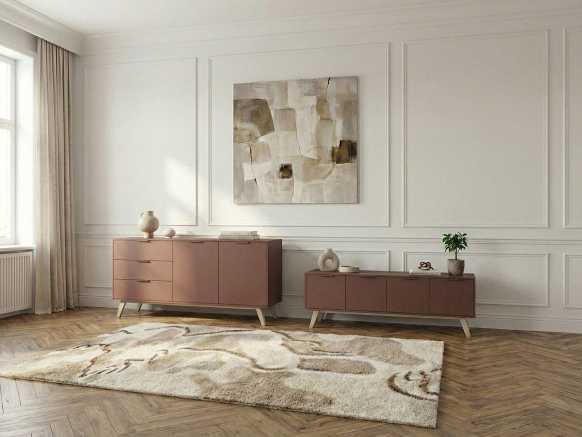 CAPUS set met dressoir van 140 cm + tv-meubel van 140 cm in terracotta gelakt grenenhout