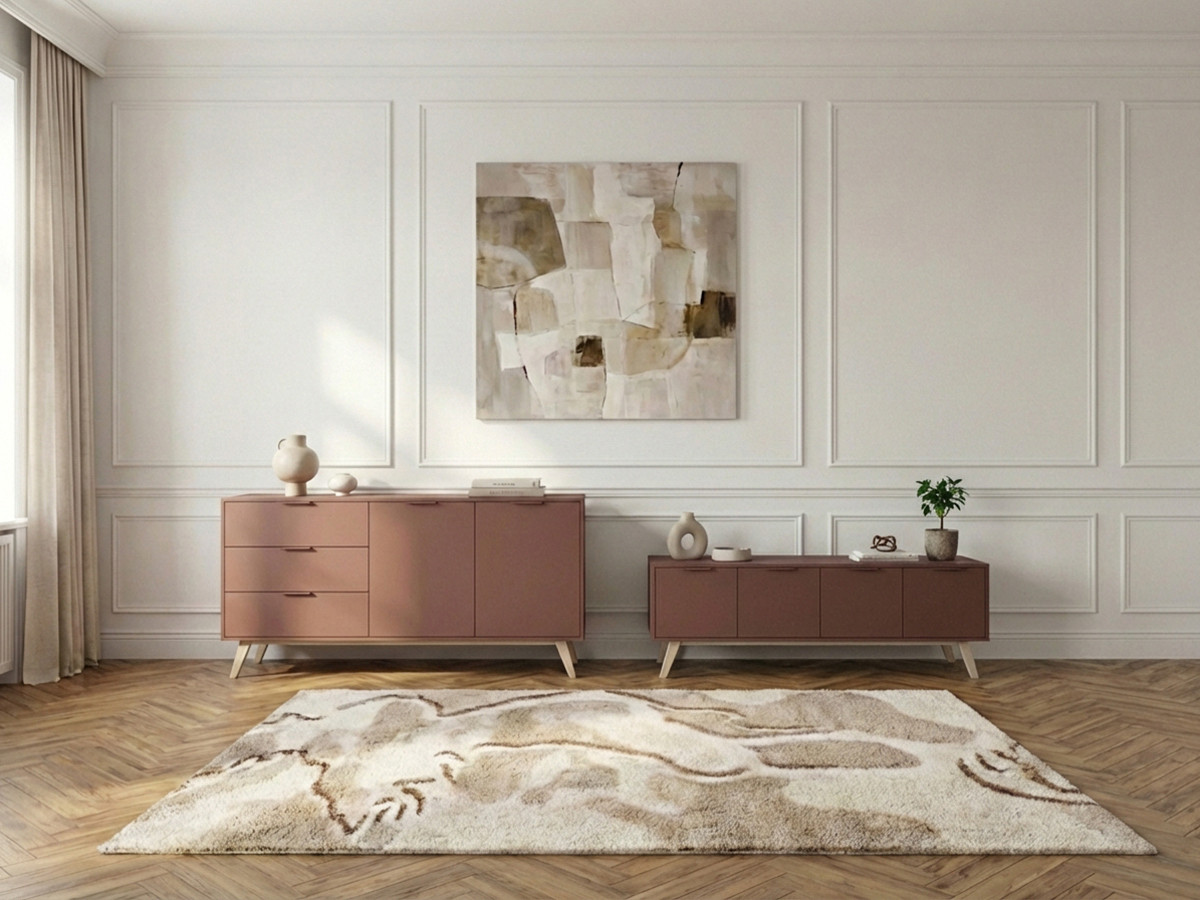 CAPUS set met dressoir van 140 cm + tv-meubel van 140 cm in terracotta gelakt grenenhout