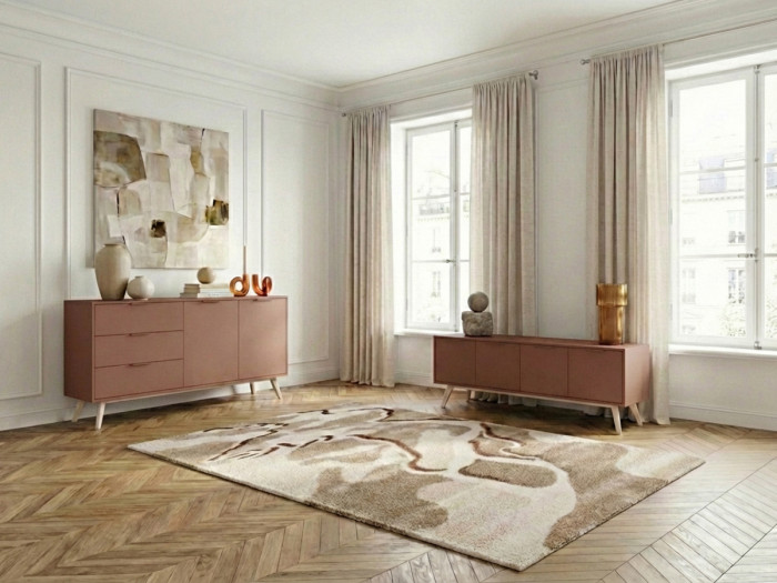 Ensemble CAPUS avec buffet 140 cm + meuble TV 140 cm pin laqué terracotta