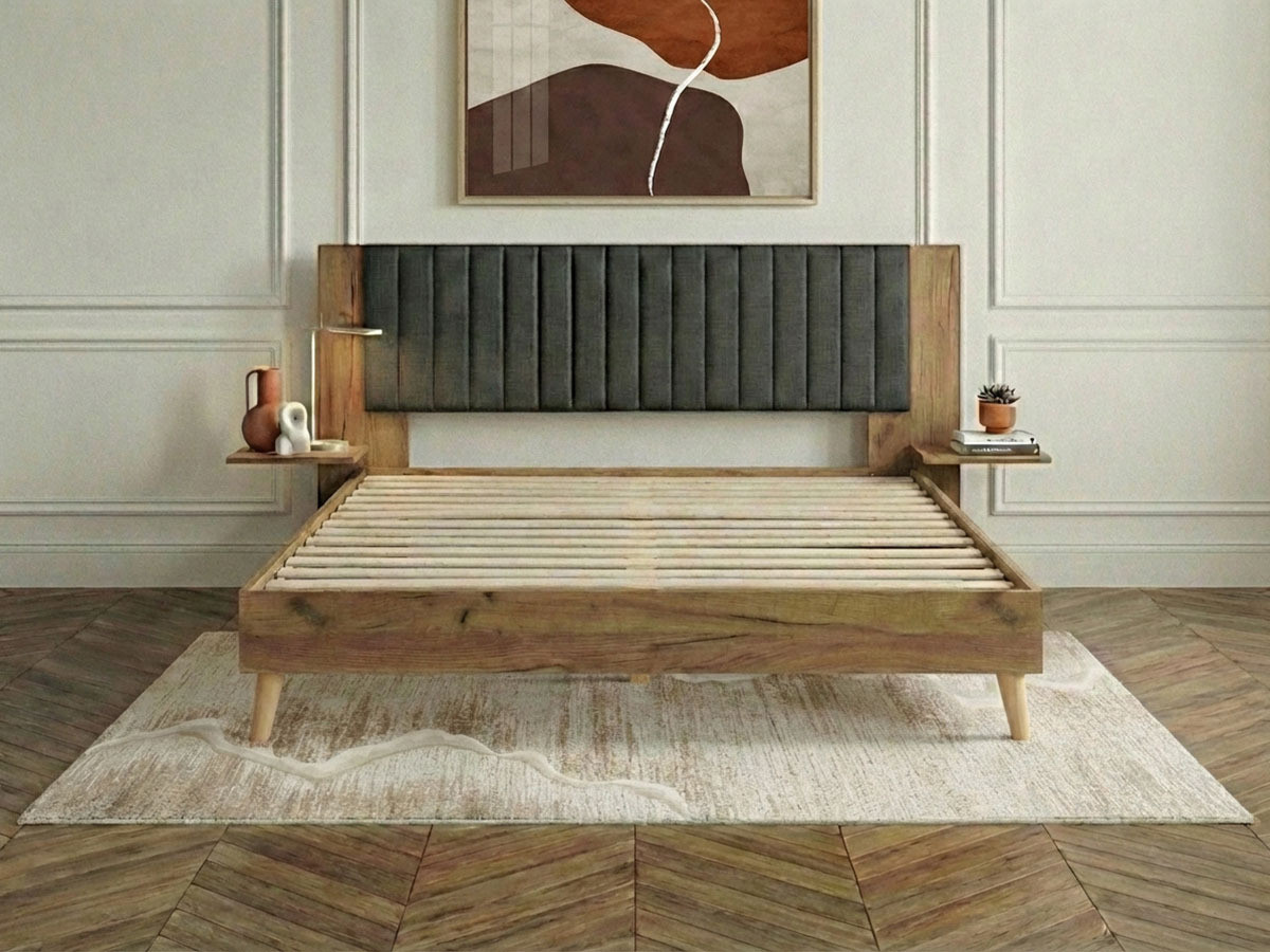 Lit SELENA avec lattes massives pieds en bois naturel gris anthracite — vue 5
