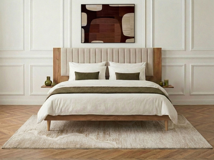 Lit SELENA avec lattes massives pieds en bois naturel