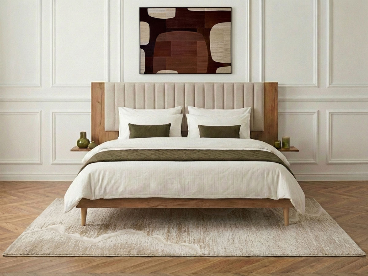 Structure de lit 160x190 cm SELENA lattes massives pieds en bois naturel