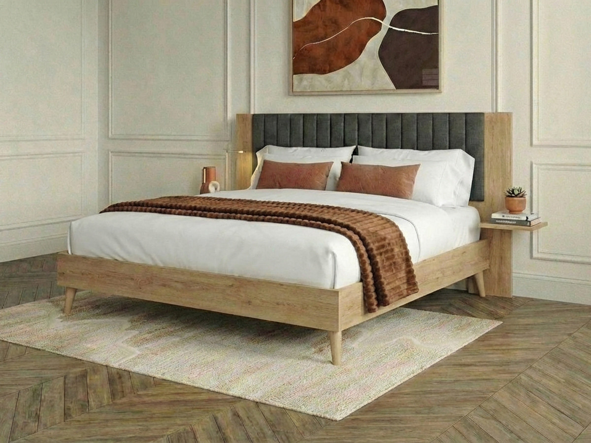 Lit SELENA avec lattes massives pieds en bois naturel gris anthracite — vue 4