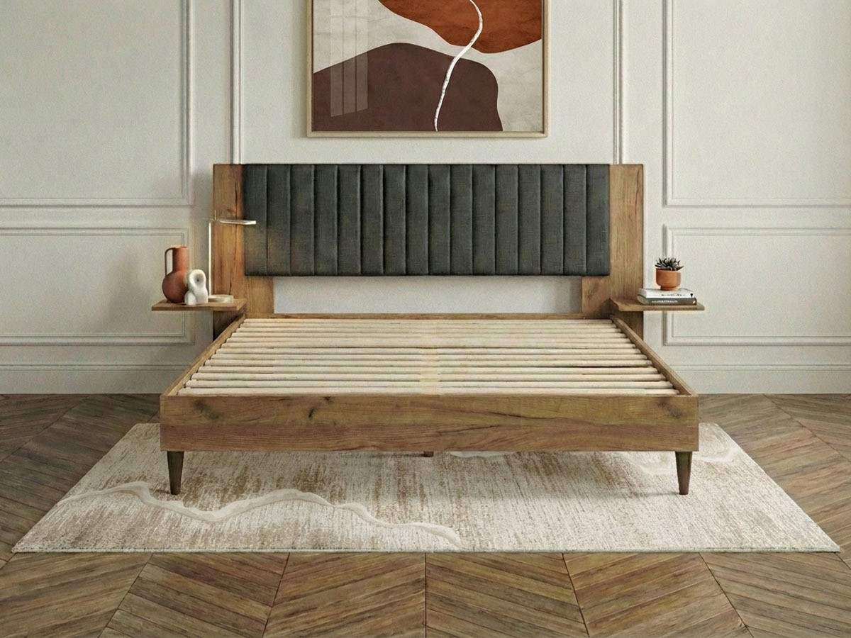 Lit SELENA avec lattes massives pieds en bois wengé gris anthracite — vue 5