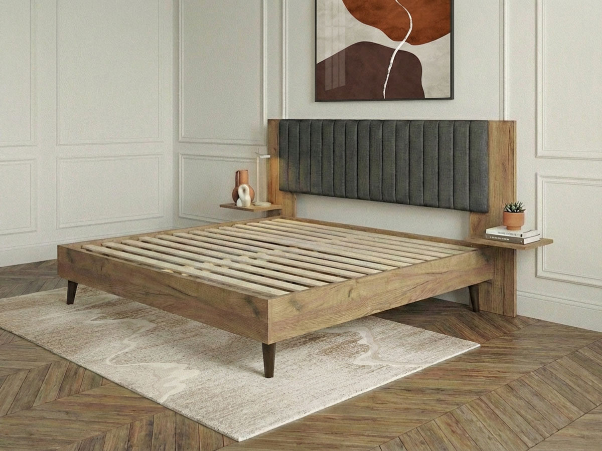 Lit SELENA avec lattes massives pieds en bois wengé gris anthracite — vue 6