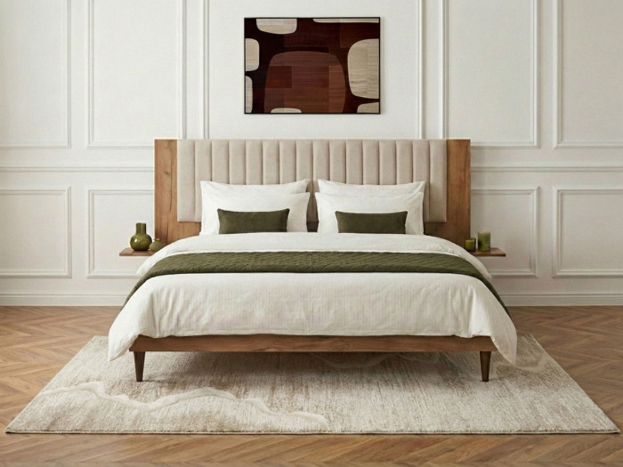 Structure de lit 160x190 cm SELENA avec lattes massives pieds en bois wengé