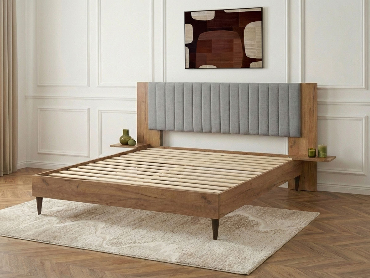 Lit SELENA avec lattes massives pieds en bois wengé gris clair — vue 6