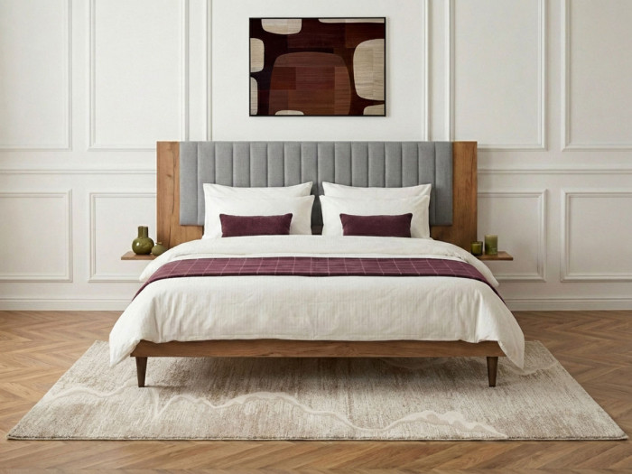 Lit SELENA avec lattes massives pieds en bois wengé