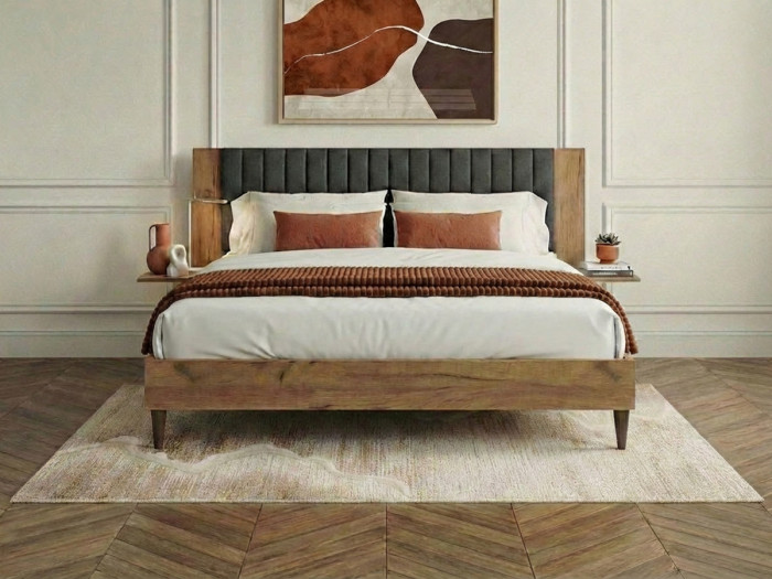 Lit SELENA avec lattes massives pieds en bois wengé