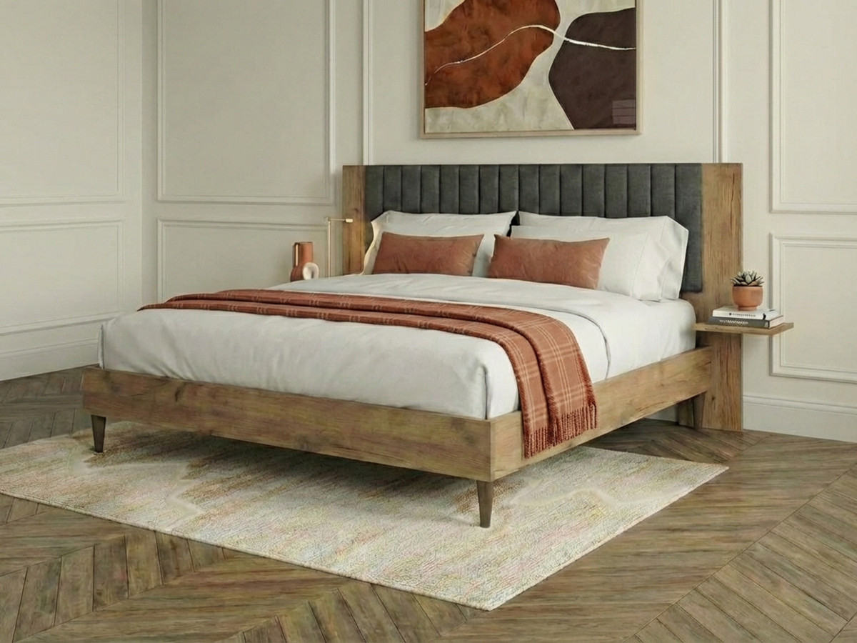 Lit SELENA avec lattes massives pieds en bois wengé gris anthracite — vue 4