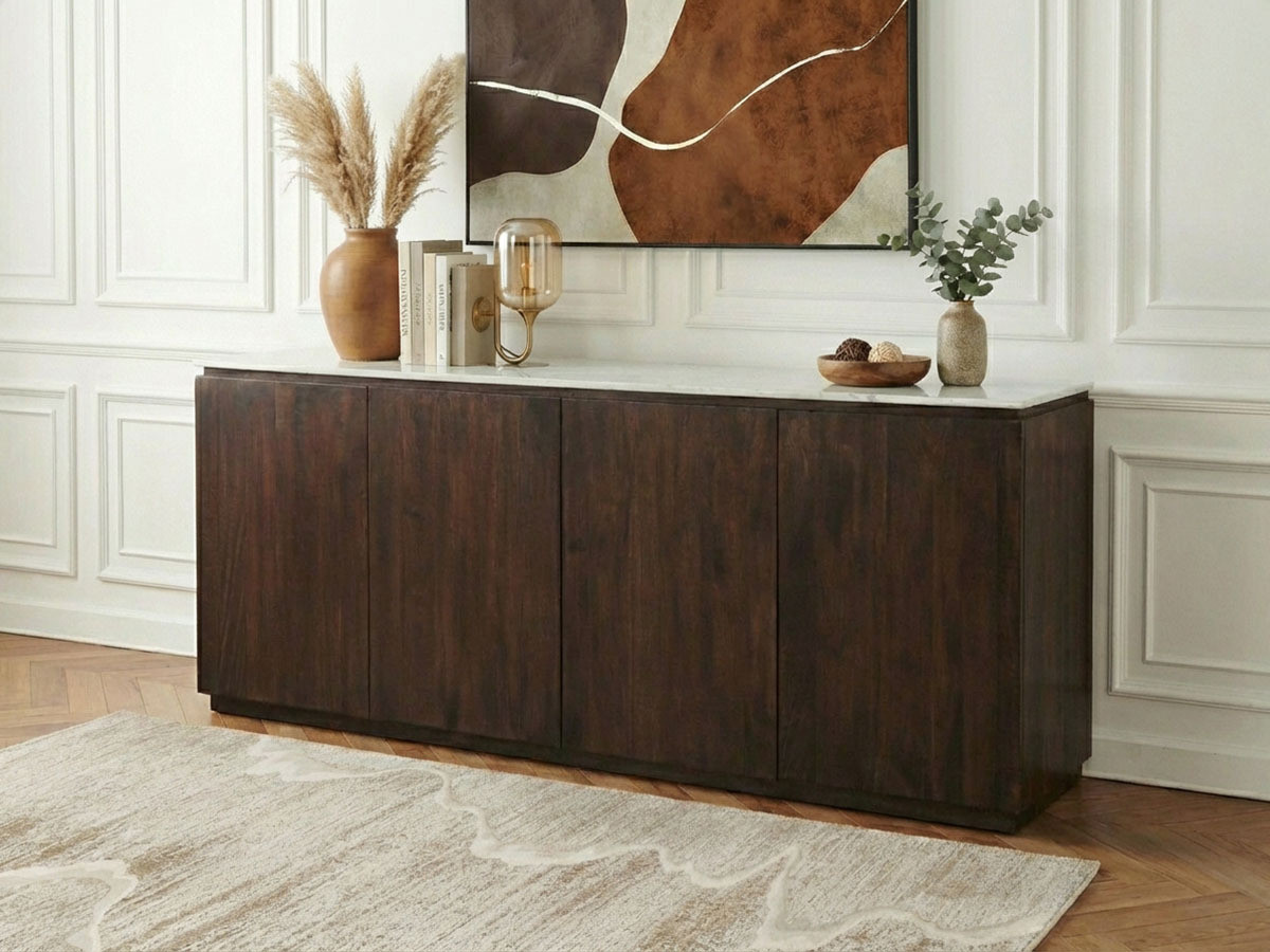 Buffet 4 portes 200 cm BARBARA bois massif de manguier et marbre — vue 4