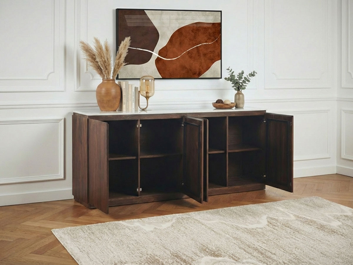 Buffet 4 portes 200 cm BARBARA bois massif de manguier et marbre — vue 5