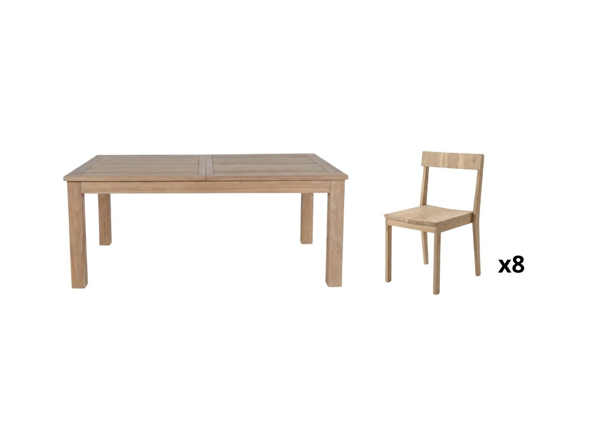Ensemble de jardin POSITANO avec table extensible 200 à 260 cm + 8 chaises bois de teck