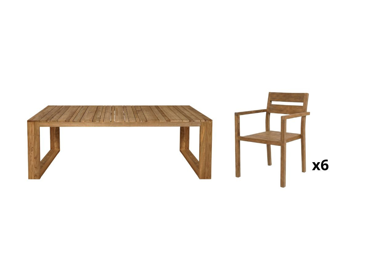 Ensemble de jardin LOMBOK avec table 200 cm + 6 fauteuils bois de teck