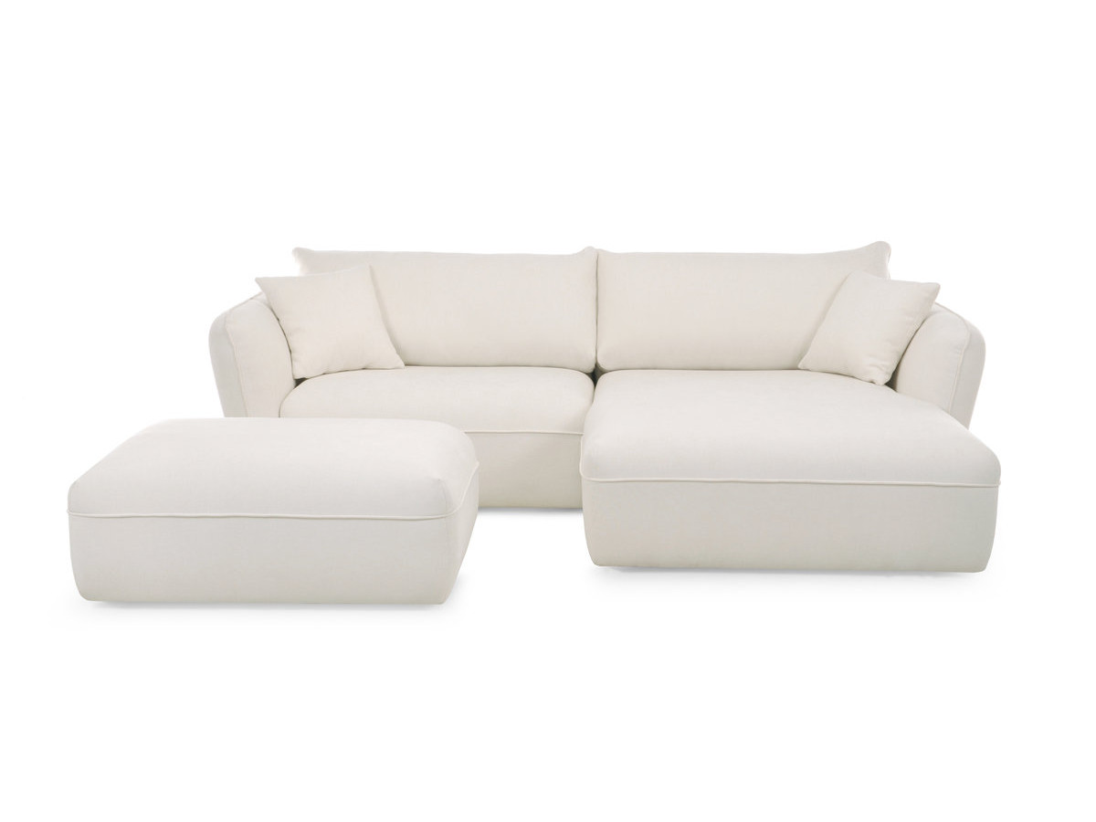 Canapé d'angle fixe LUIGI tissu lisse avec pouf