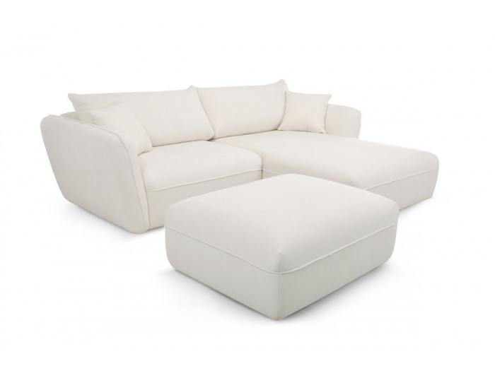 Canapé d'angle fixe LUIGI tissu texturé avec pouf