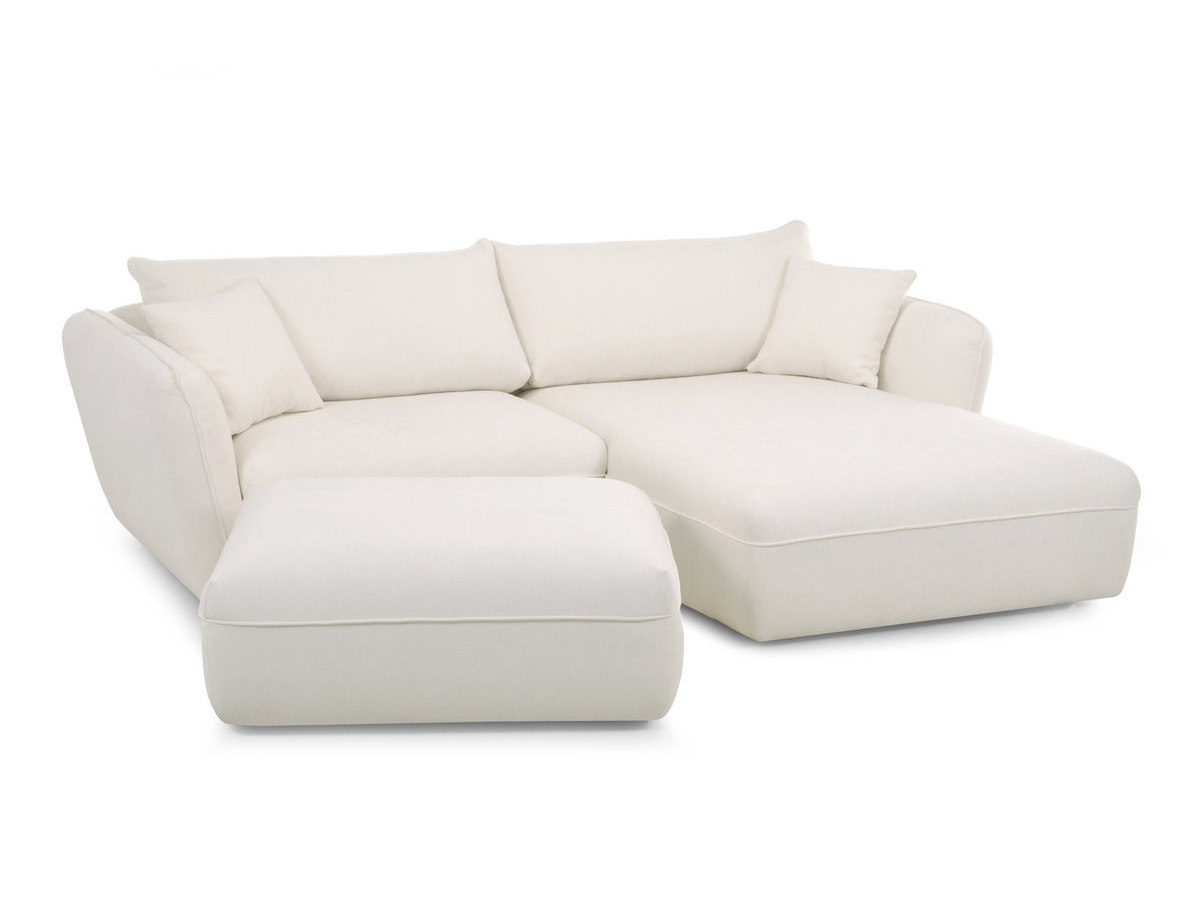Canapé d'angle fixe LUIGI tissu lisse avec pouf