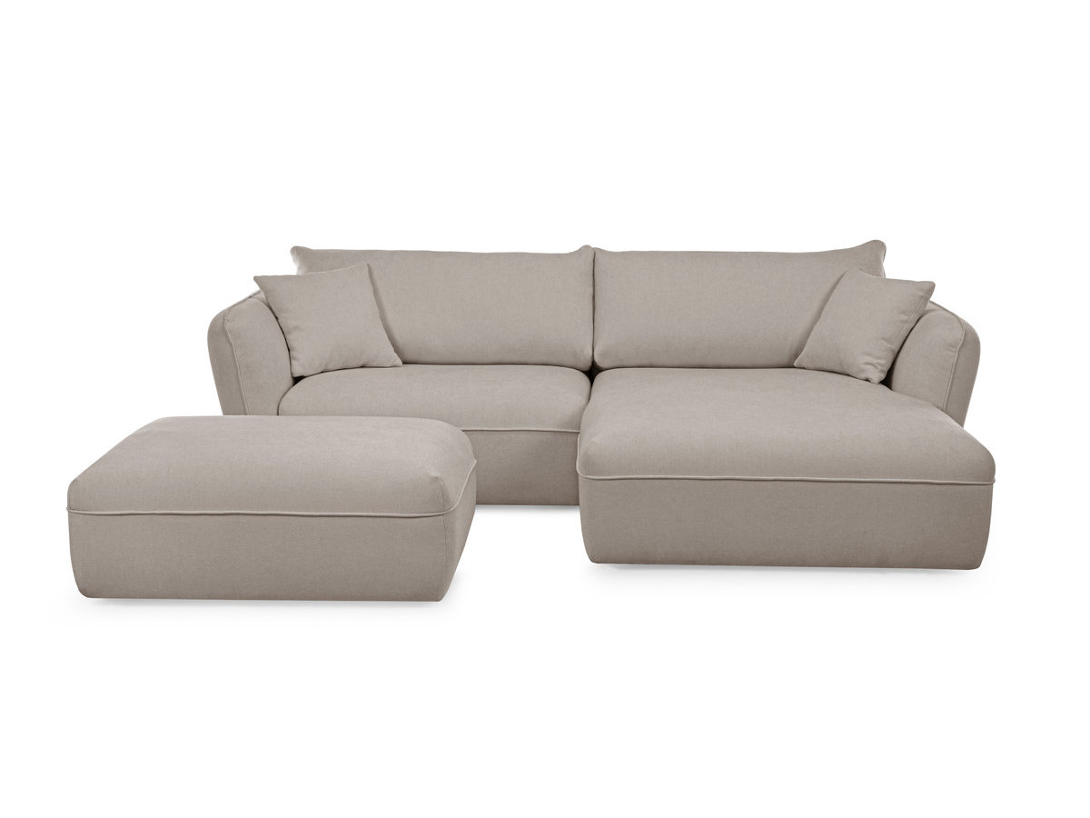 Canapé d'angle fixe LUIGI tissu lisse avec pouf