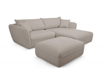 Canapé d'angle fixe LUIGI tissu lisse avec pouf