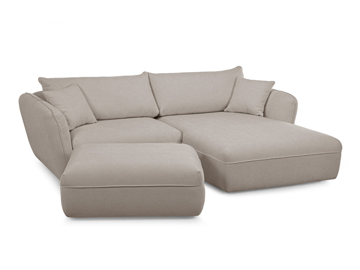 Canapé d'angle fixe LUIGI tissu lisse avec pouf