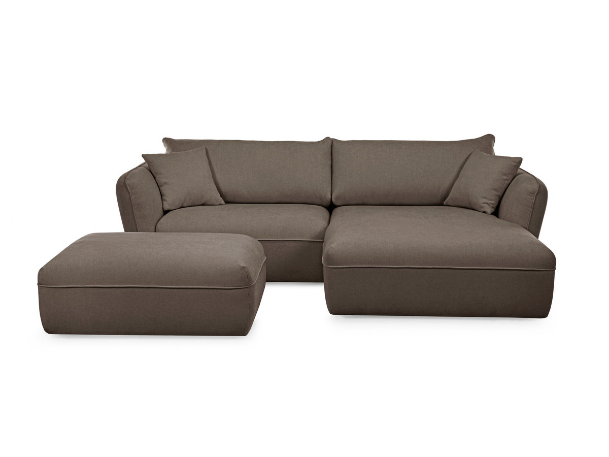 Canapé d'angle fixe LUIGI tissu lisse avec pouf