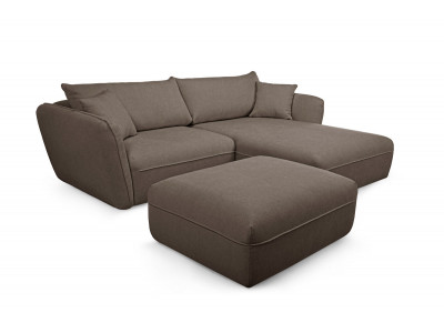 Canapé d'angle fixe LUIGI tissu lisse avec pouf