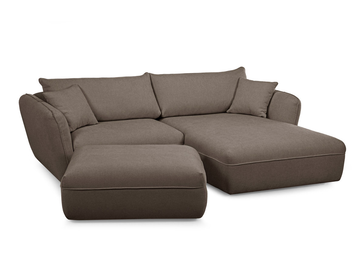 Canapé d'angle fixe LUIGI tissu lisse avec pouf