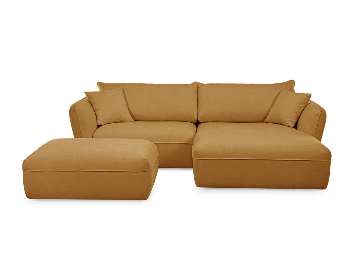 Canapé d'angle fixe LUIGI tissu lisse avec pouf