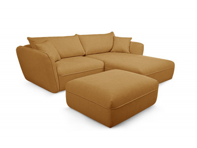 Canapé d'angle fixe LUIGI tissu lisse avec pouf