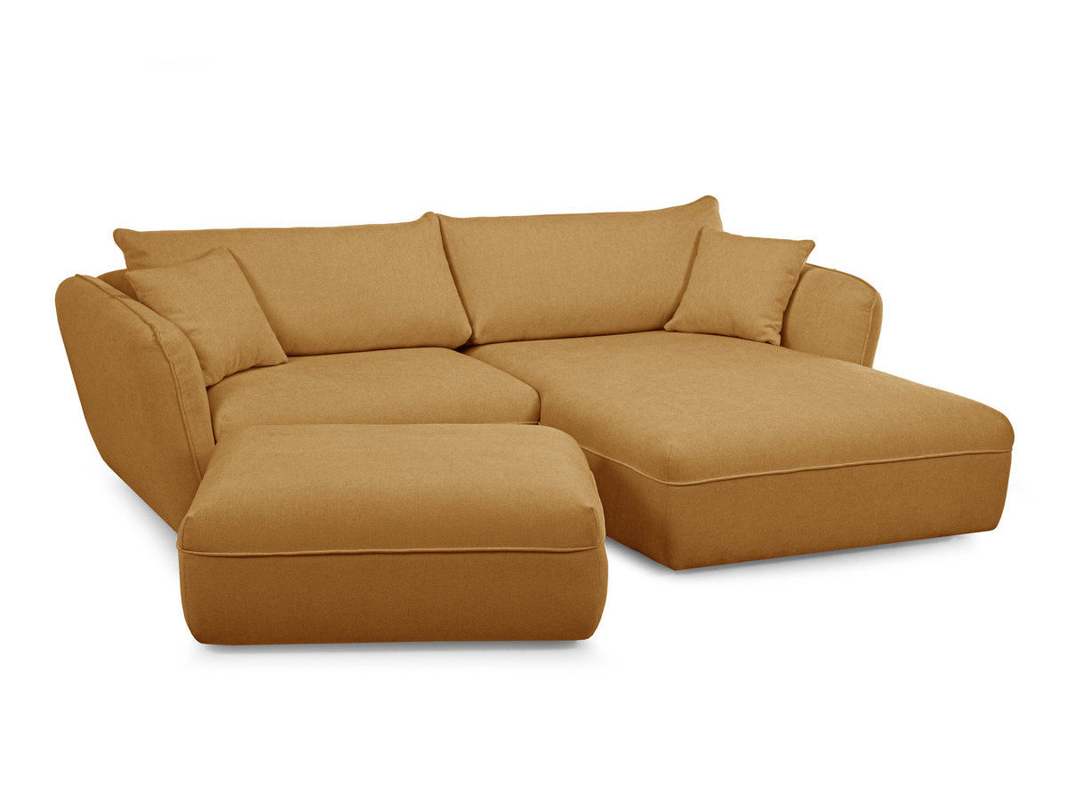 Canapé d'angle fixe LUIGI tissu lisse avec pouf