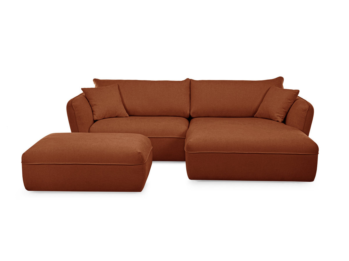 Canapé d'angle fixe LUIGI tissu lisse avec pouf