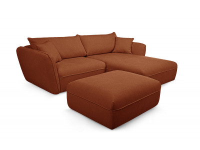 Canapé d'angle fixe LUIGI tissu lisse avec pouf