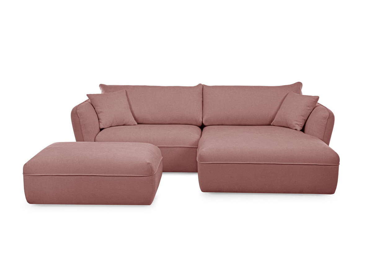 Canapé d'angle fixe LUIGI tissu lisse avec pouf