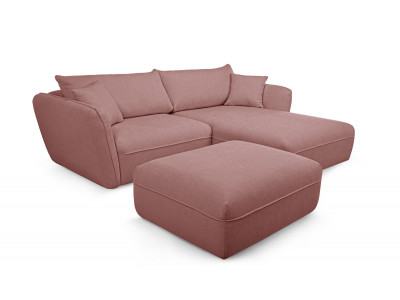 Canapé d'angle fixe LUIGI tissu lisse avec pouf