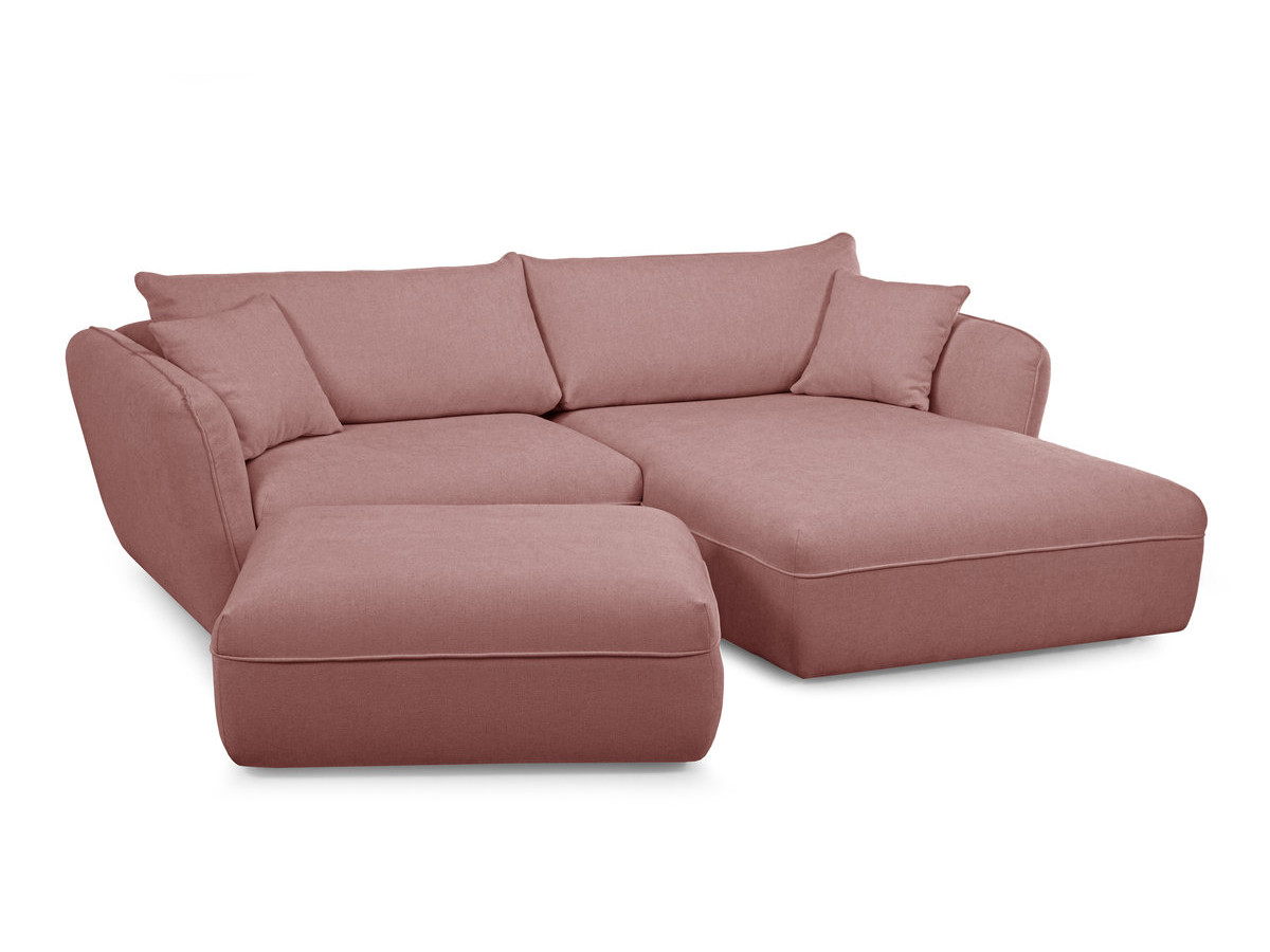 Canapé d'angle fixe LUIGI tissu lisse avec pouf