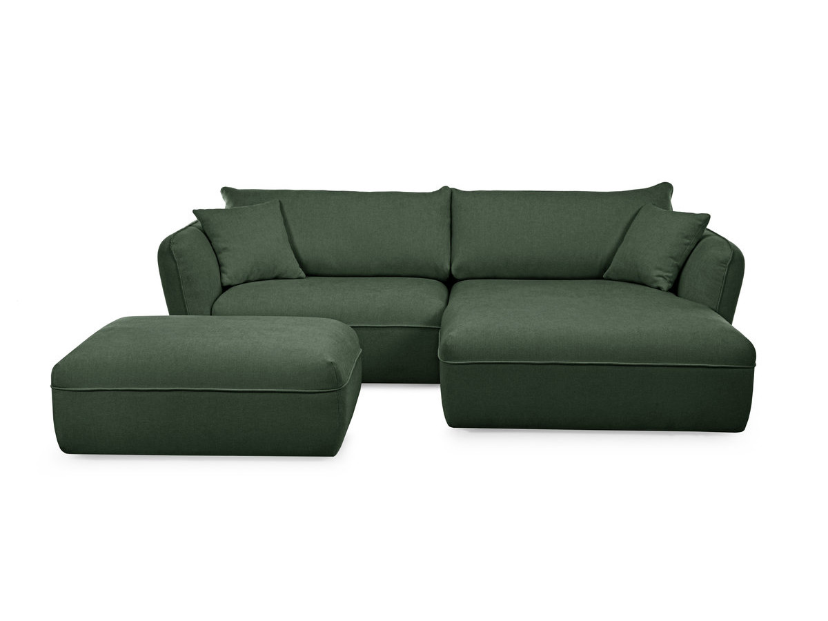 Canapé d'angle fixe LUIGI tissu lisse avec pouf