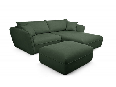 Canapé d'angle fixe LUIGI tissu lisse avec pouf