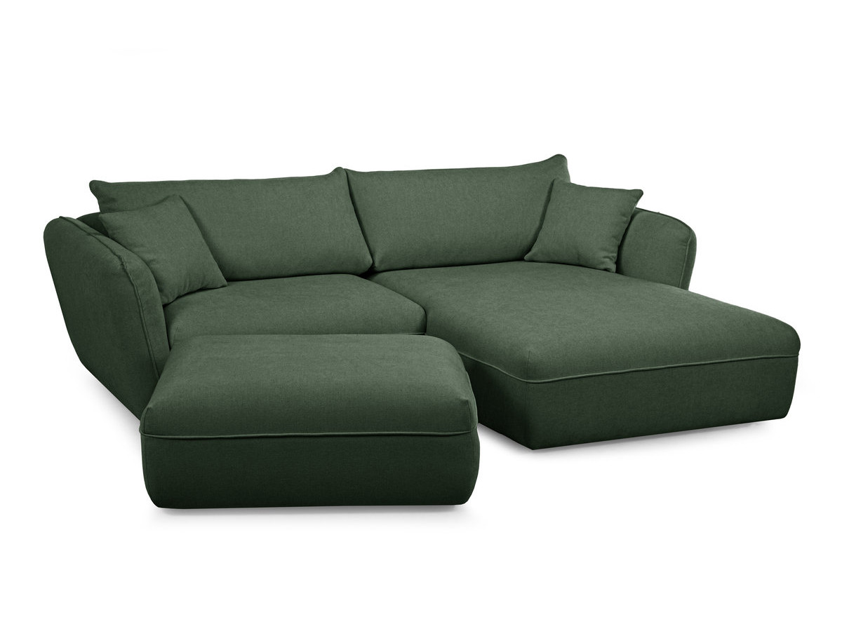 Canapé d'angle fixe LUIGI tissu lisse avec pouf