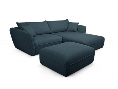 Canapé d'angle fixe LUIGI tissu lisse avec pouf