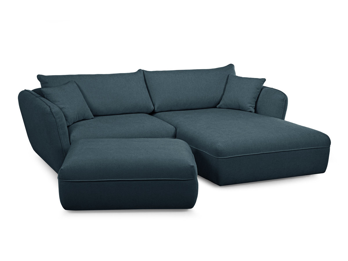 Canapé d'angle fixe LUIGI tissu lisse avec pouf