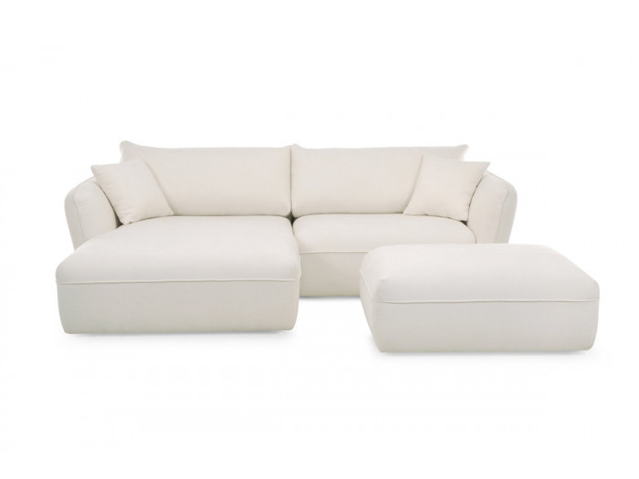 Canapé d'angle fixe LUIGI tissu texturé avec pouf