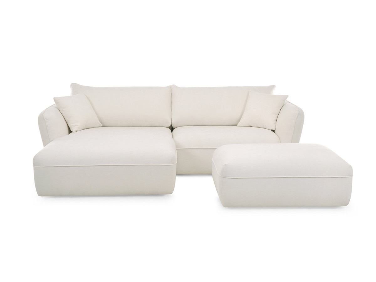 Canapé d'angle fixe LUIGI tissu lisse avec pouf