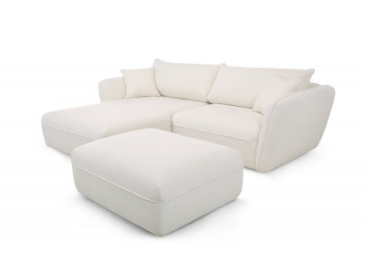 Canapé d'angle fixe LUIGI tissu lisse avec pouf