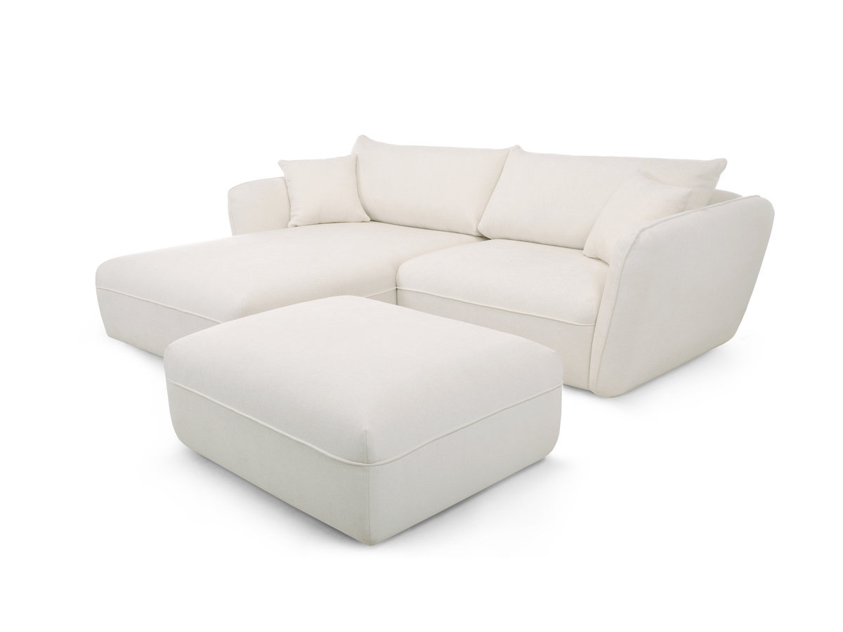 Canapé d'angle LUIGI lisse avec pouf blanc — vue 3
