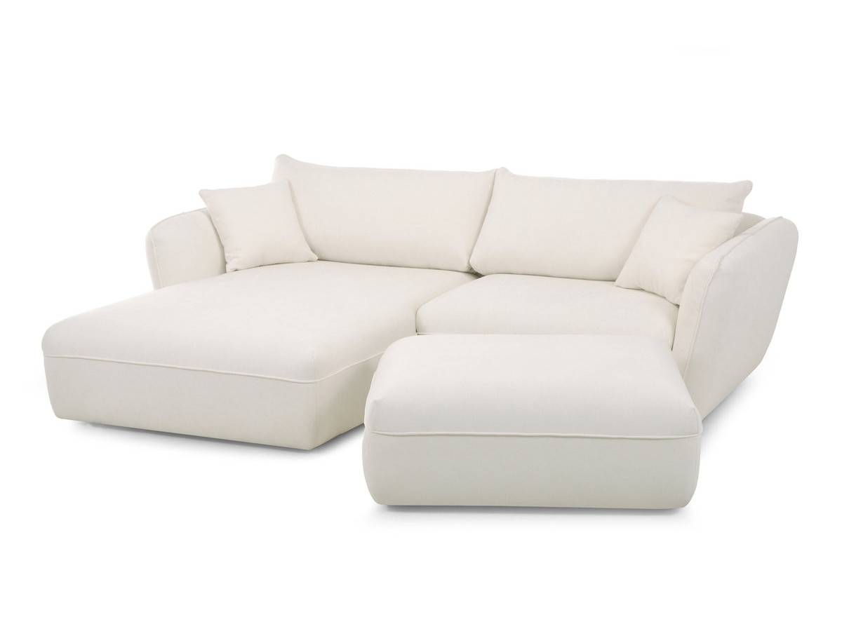 Canapé d'angle fixe LUIGI tissu lisse avec pouf