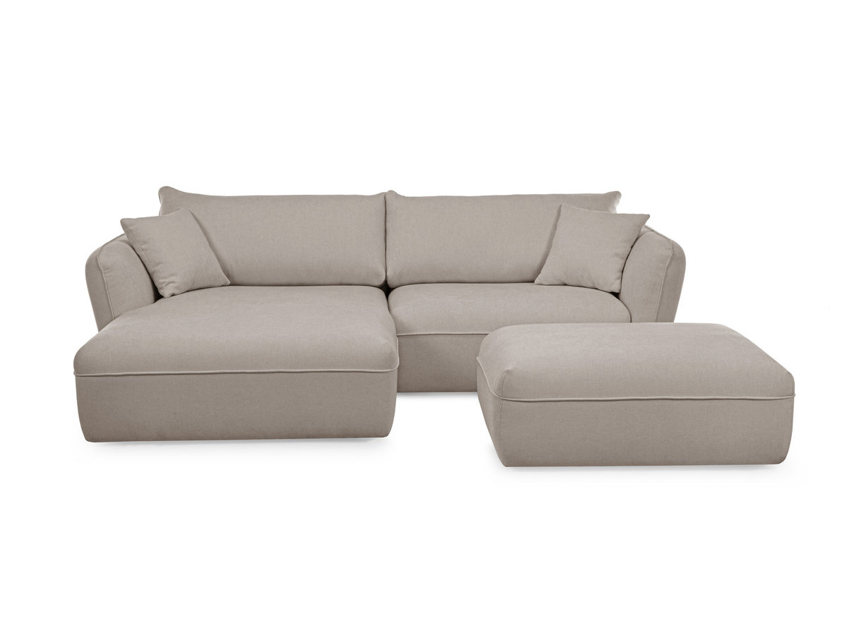Canapé d'angle fixe LUIGI tissu lisse avec pouf