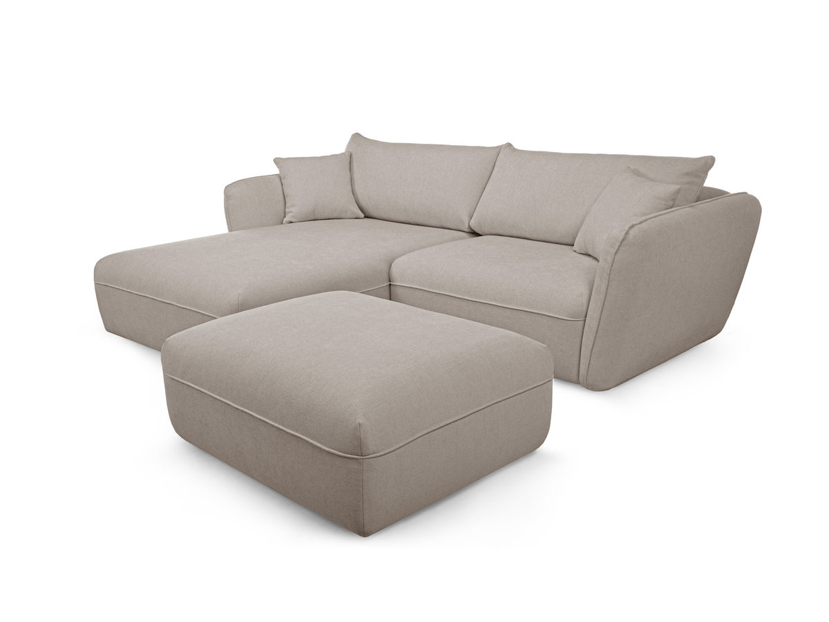 Canapé d'angle fixe LUIGI tissu texturé avec pouf