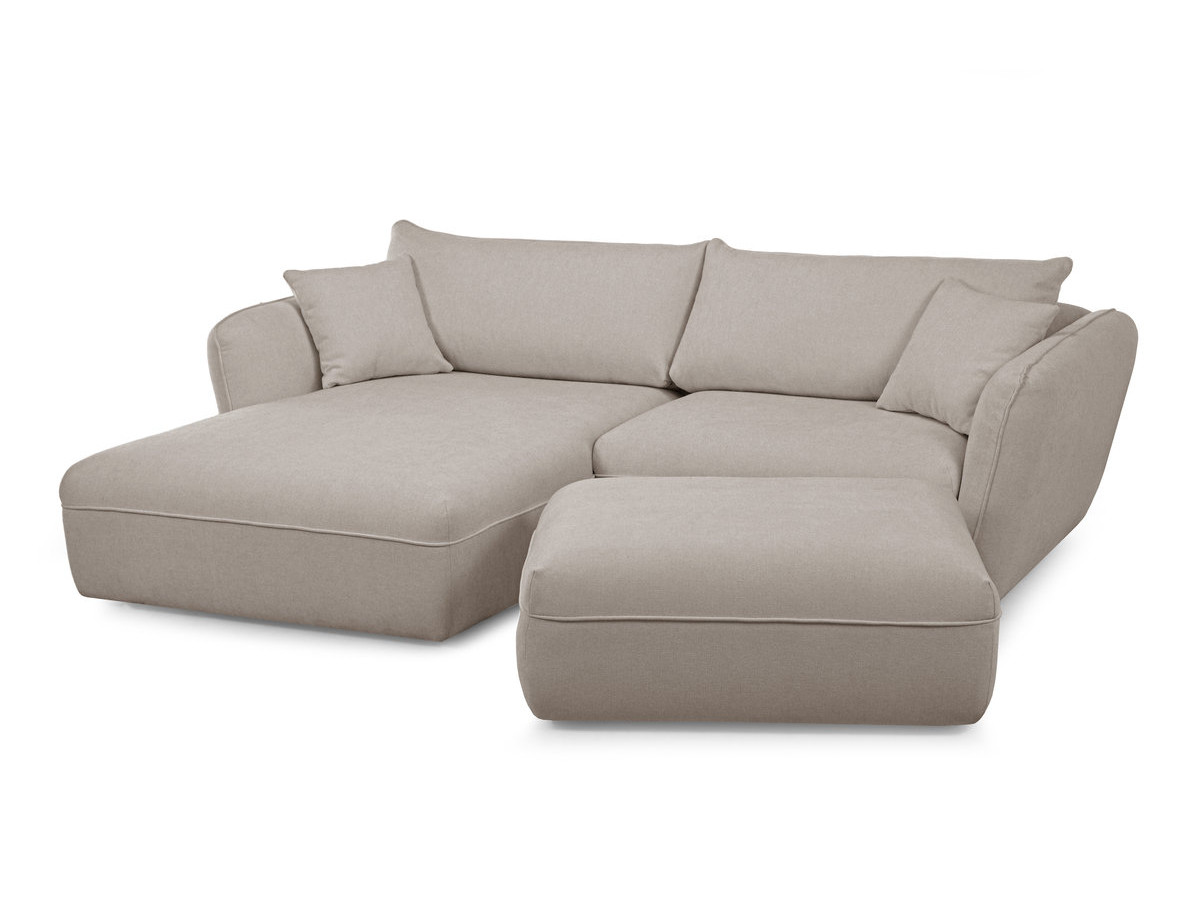 Canapé d'angle fixe LUIGI tissu lisse avec pouf