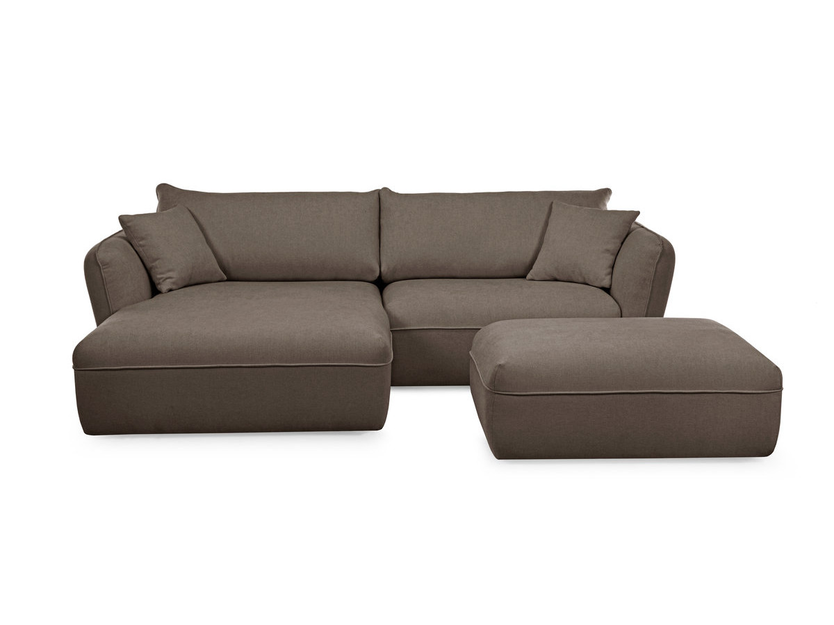 Canapé d'angle fixe LUIGI tissu lisse avec pouf