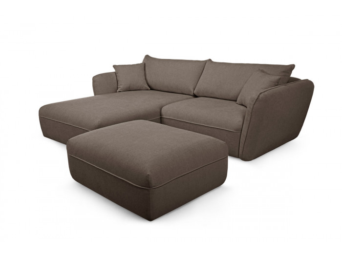 Canapé d'angle fixe LUIGI tissu texturé avec pouf